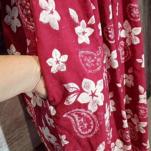 Desert Jems Maroon & White Hawaiian Print Floral Duster Sz S 823 - Picture 5 of 7